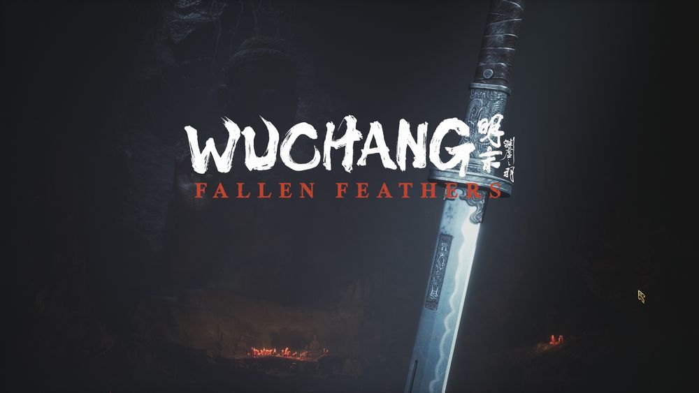 Title screen, showing a sword embedded in the ground of a cave