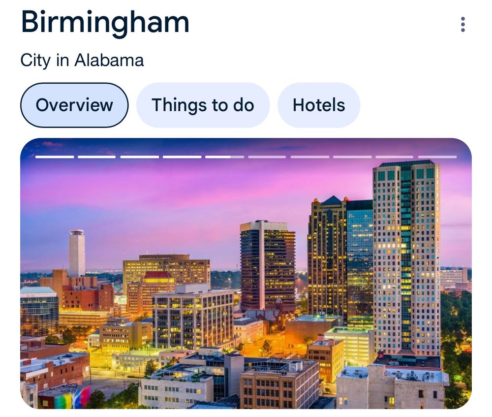a screenshot of google search showing Birmingham as a city in Alabama, United States 