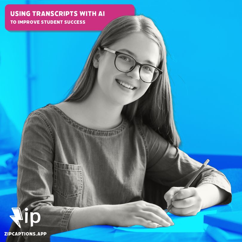 a photo of a teenage girl writing at a desk with the title "Combine transcripts with AI to improve student success"