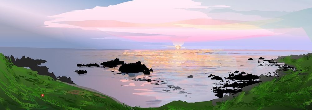 A landscape of the sunset on Sado Island in Japan.