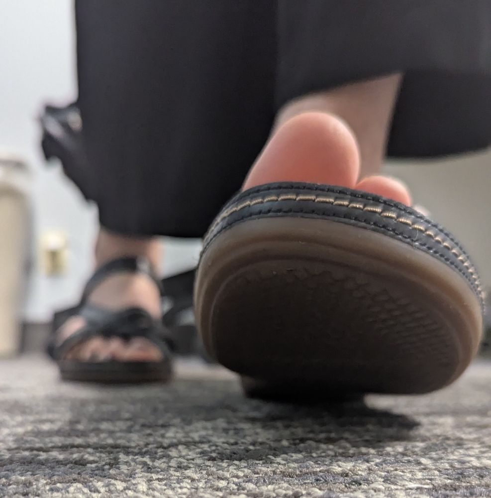 a big sandal (mine) is taking a small step forward (on you)