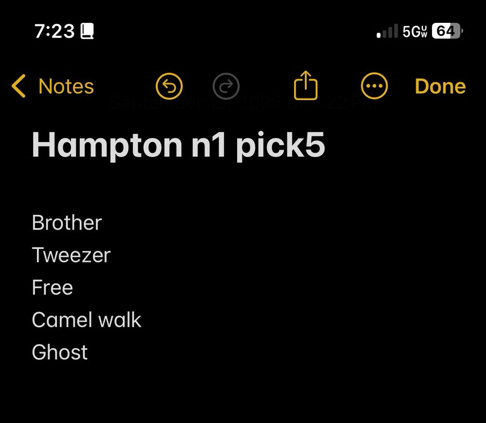 Hampton n1 pick5

Brother 
Tweezer
Free
Camel walk 
Ghost