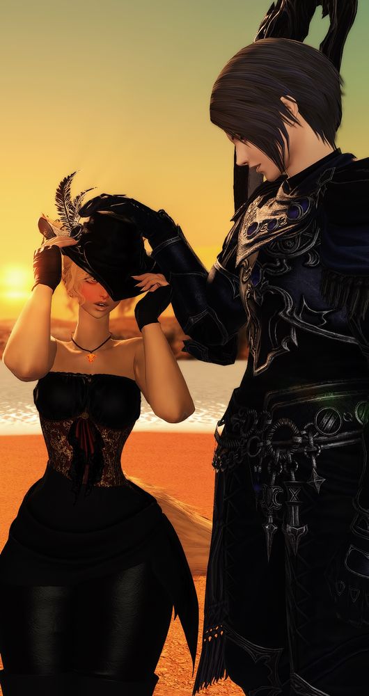 Zero is placing her hat on Iza’s head while Iza is blushing.