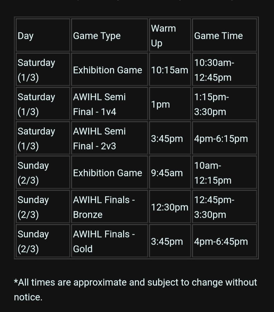 Schedule for weekend ice hockey games in Melbourne Australia