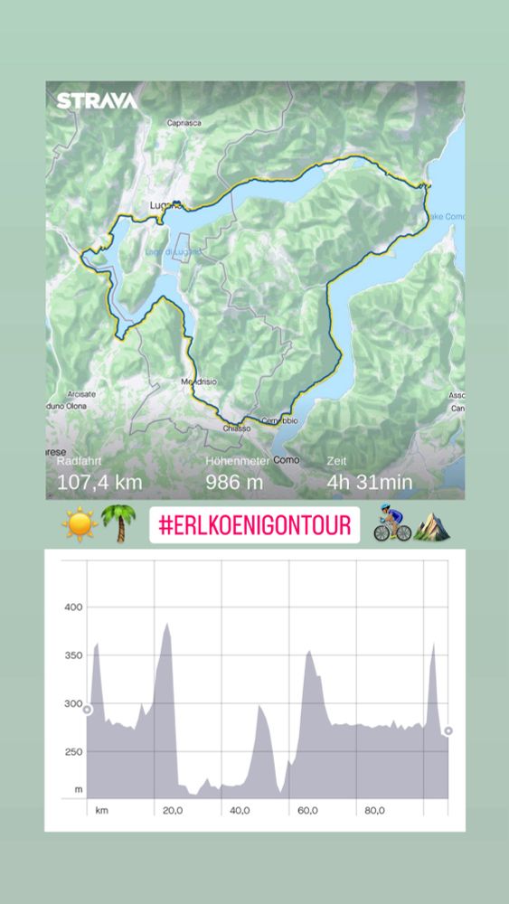 Herrliche Halbtages-Rennrad-Tour 🚴🏽‍♂️ Verkehrstechnisch optimal im Februar und September/Oktober zu fahren! Route: Lugano - Gandria - Porlezza - Menaggio - Cernobbio - Chiasso - Riva San Vitale - Porto Ceresio - Ponte Tresa - Lugano 👌🏼