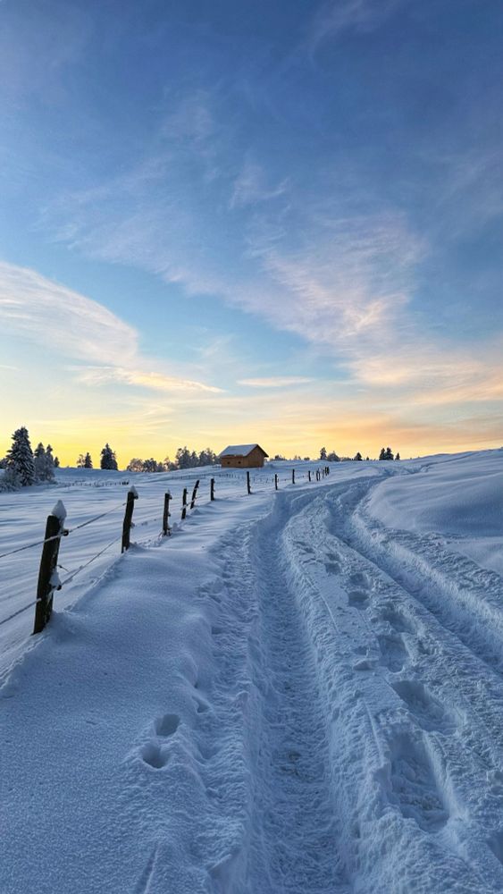 Abendstimmung mit viel Neuschnee auf dem Zugerberg.