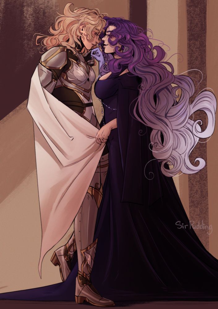 Artfight revenge for wrenchdwessing. Illustration of a knight holding a ladies hand.