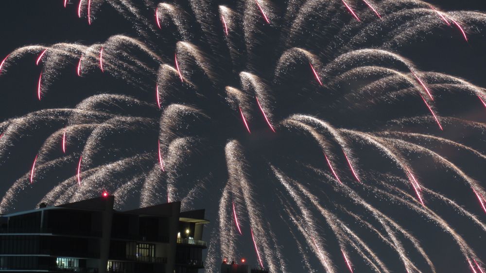 Aventura's Fourth of July fireworks as seen from Sunny Isles Beach, Florida.