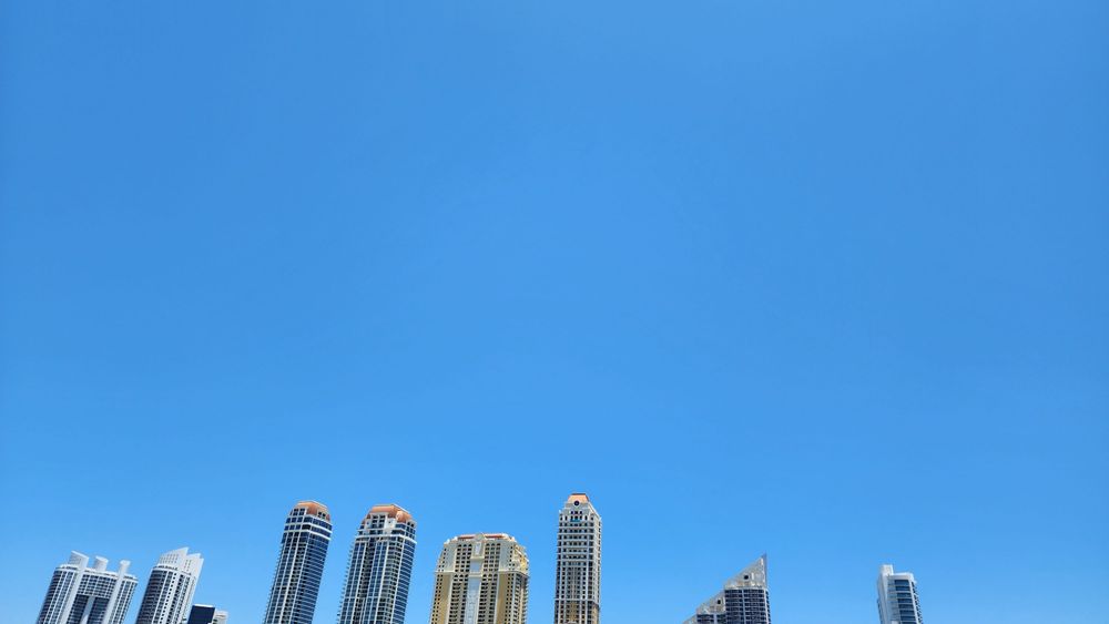 Clear sky over the Sunny Isles Beach, Florida skyline.
