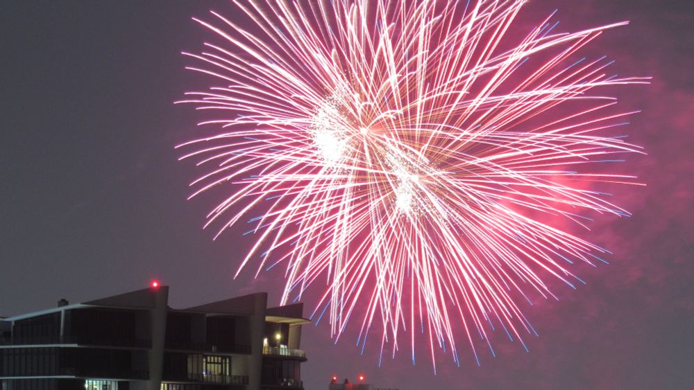 Aventura's Fourth of July fireworks as seen from Sunny Isles Beach, Florida.