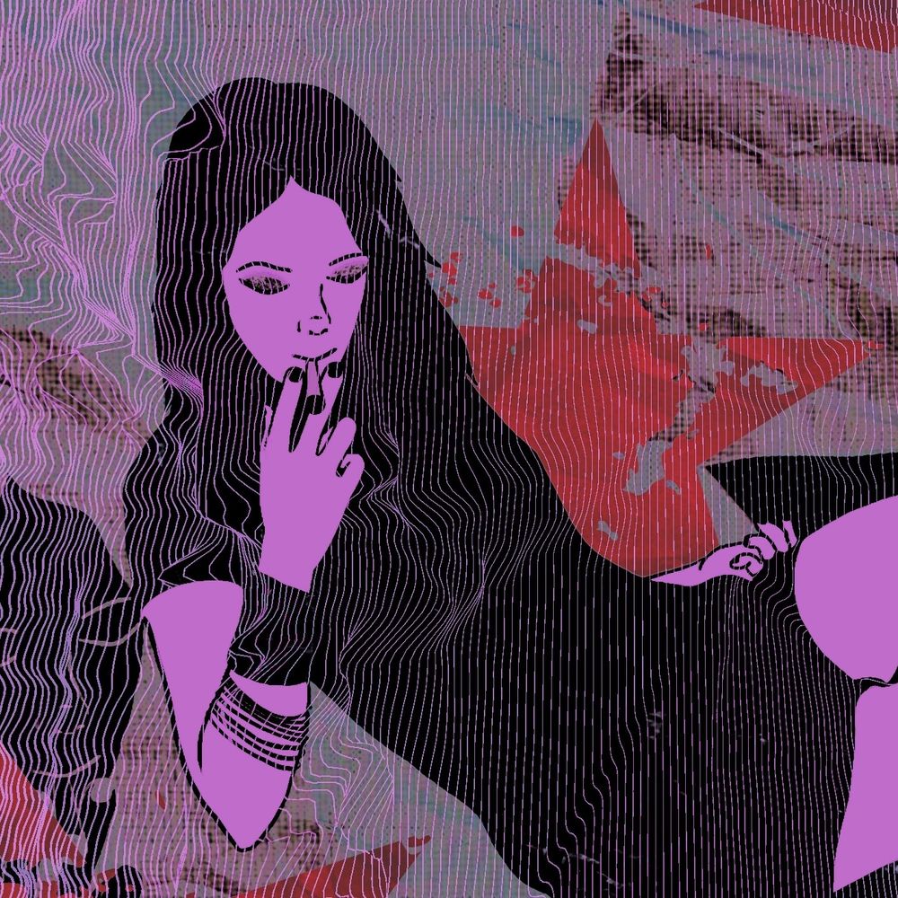 Picture of girl smoking a cigarette with a wavy lined filter on top 