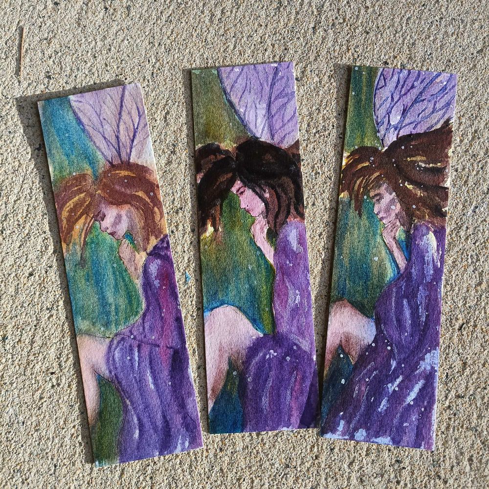 Watercolour paintings of fairies in bookmark form