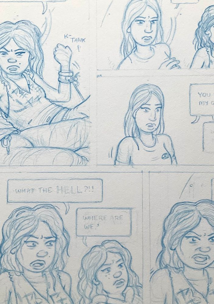 A cropped page of a comic, female characters showing a range of emotions from surprise to frustration. Central character is saying ‘What the HELL?!’ while the character next to her asks ‘Where are we?’