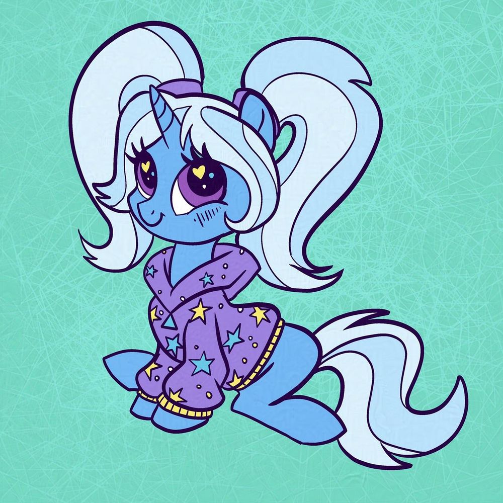 Trixie dressed in her babysitter outfit from the MLP Gameloft game.