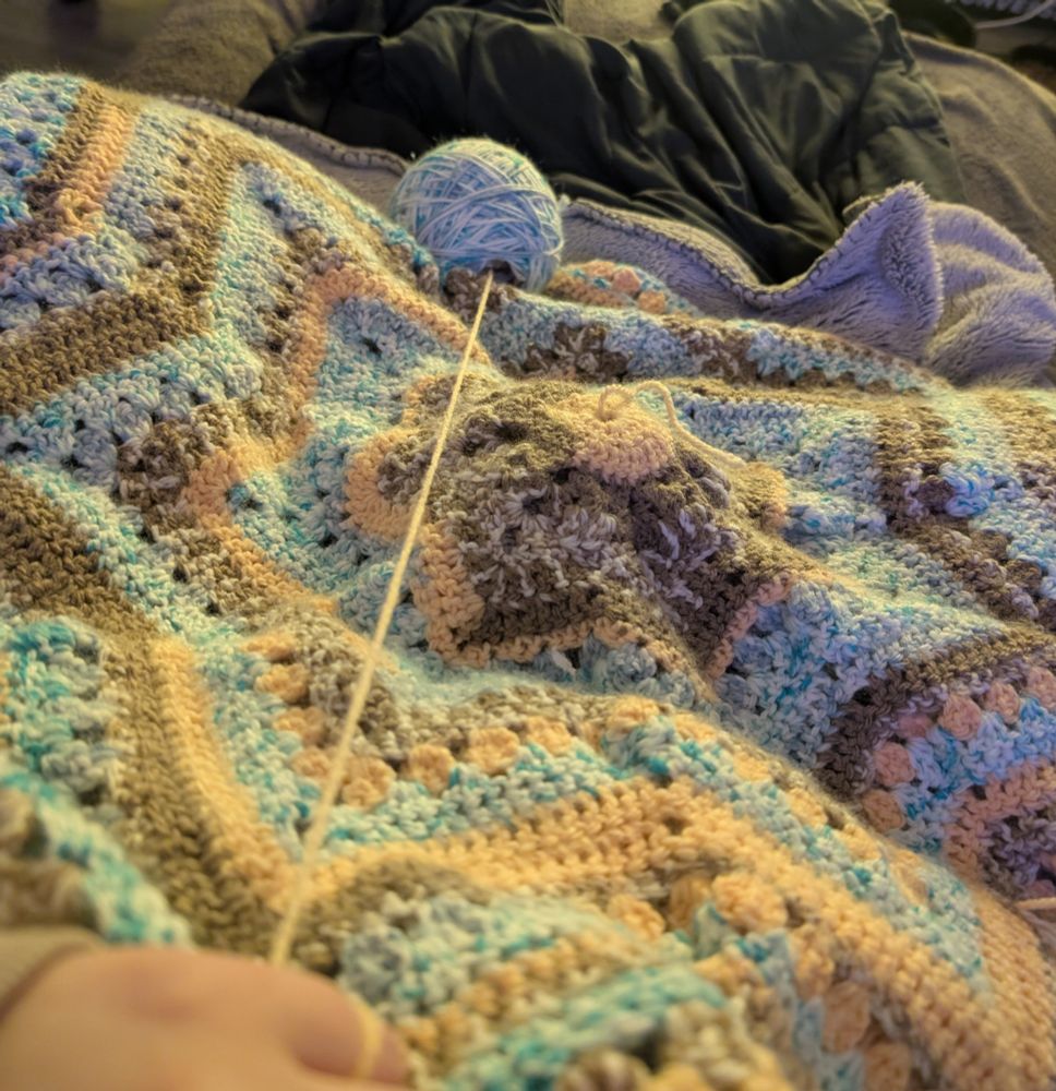 plaid étoile en crochet en cours de réalisation 