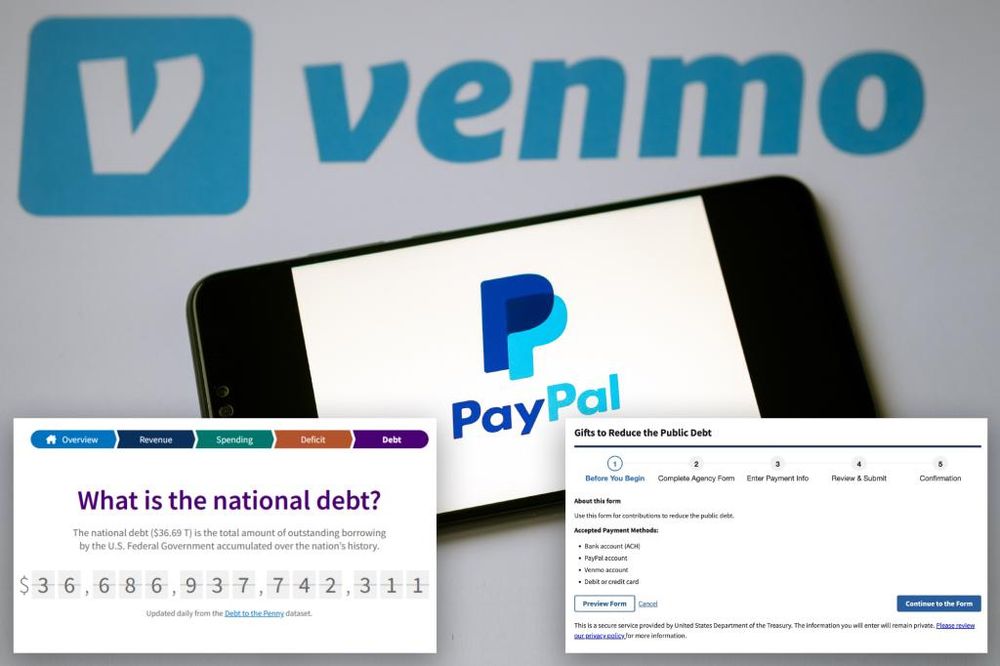 The US Treasury Department is now accepting Venmo and PayPal payments from those who want to donate money to reduce the nation’s ballooning $36.7 trillion debt.