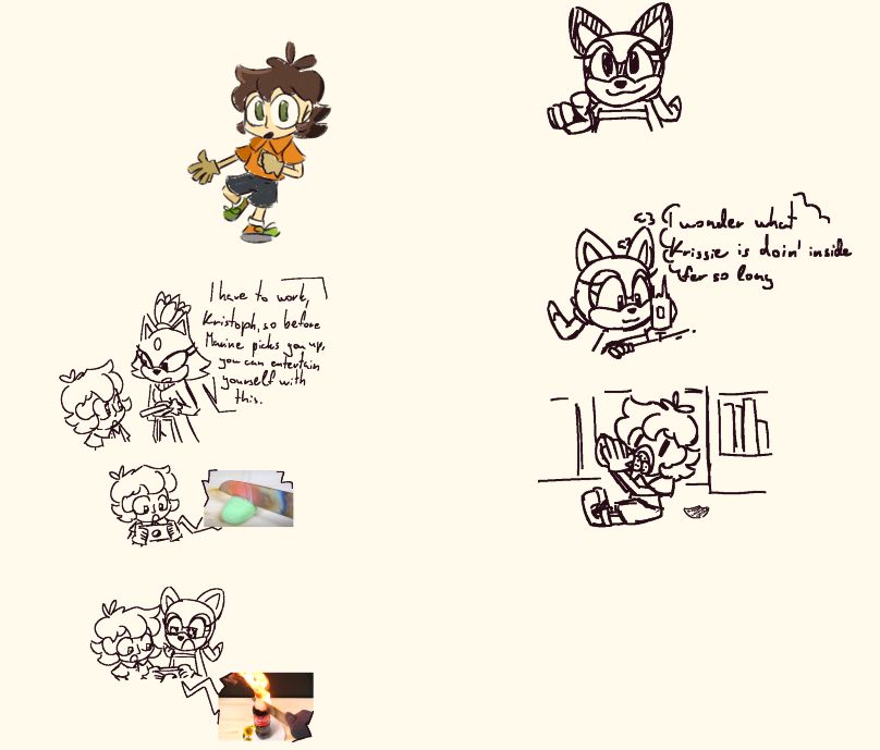 Kris Insertmarineslastname in colours!!

I hired this raccoon to point at you

He would find the "hot knife vs" videos so fascinating
It's been three hours and they're still watching the god damn videos
they are 100% trying it at home (Coconut crew is already preparing bandages)

Marine is wondering what her little brother is doing in their house for so long
Kris is devouring cookies, a note saying "MARINE'S COOKIES NO TOUCHING" is next to him