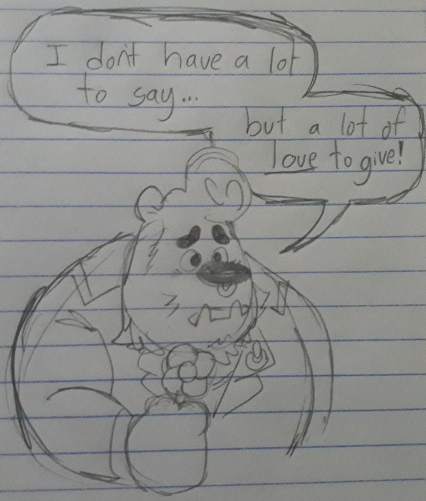 Omni holding a flower, saying, "I don't have a lot to say...but a lot of love to give!"