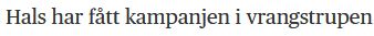 Utsnitt av sak fra aftenposten.no "Hals har fått kampanjen i vrangstrupen"
