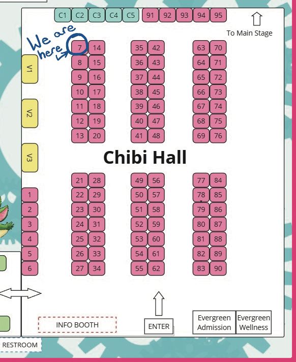 Map of chibi chibi con, FaeOfSummers is upper left hand corner at table seven 