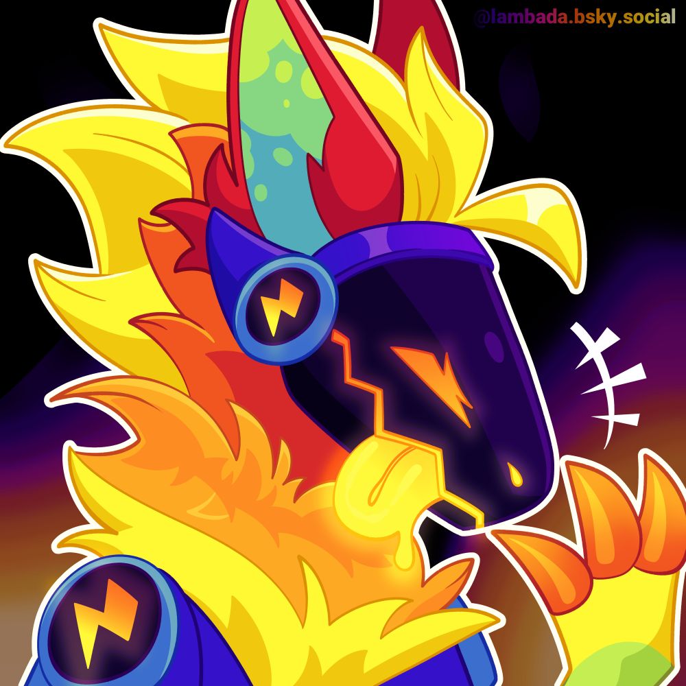 a profile picture of a protogen, a robot animal, of whose colors are based on the heat map from a thermal camera #protogen #furry #furryfandom #furryart