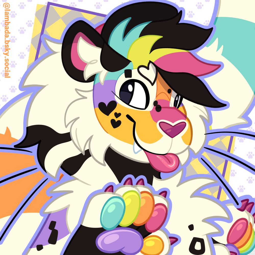 the portrait of a very colorful cheetah with rainbow colors. #furry #furryfandom #commsopen