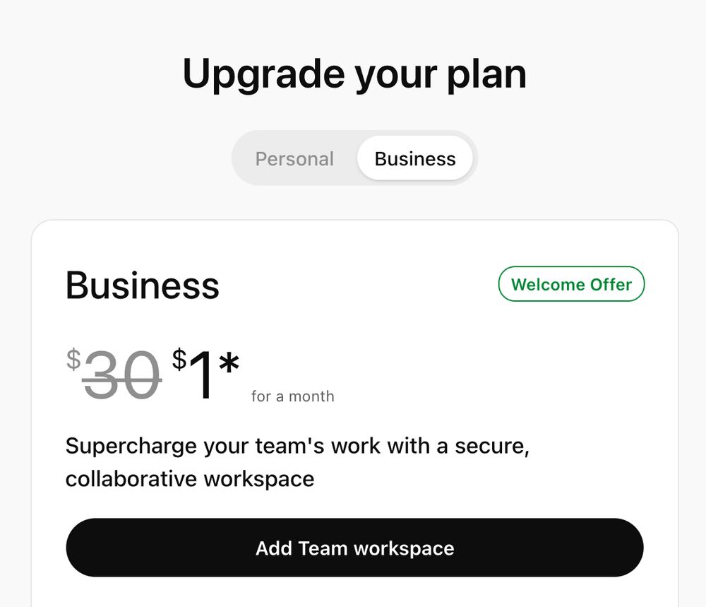 upgrade your plan business - $1* for a month