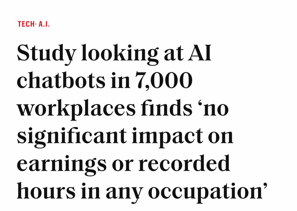 Study looking at AI chatbots in 7,000 workplaces finds ‘no significant impact on earnings or recorded hours in any occupation’