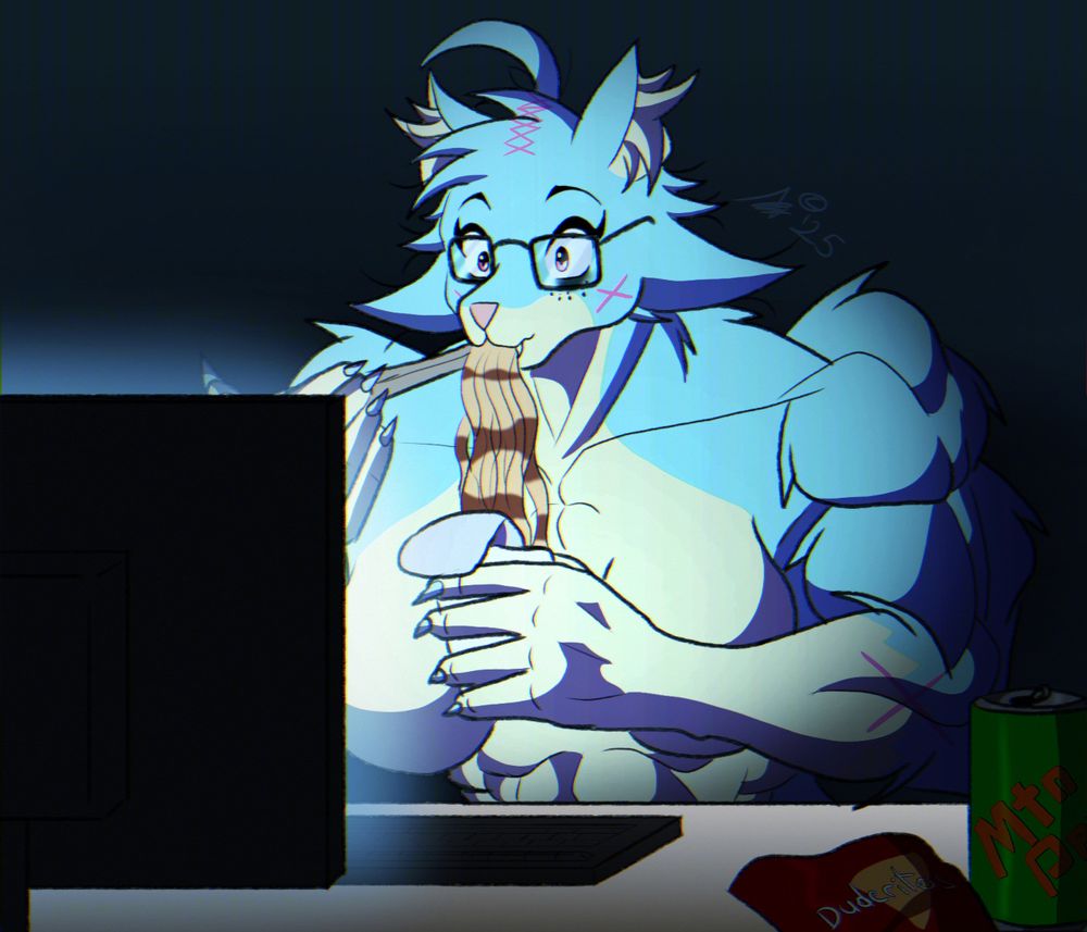 A juvenile NEETwolf nourishing herself with junk food and 480p rips of mildly obscure '00s anime
