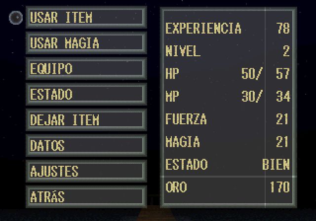 King's Field 2 menu but in Español