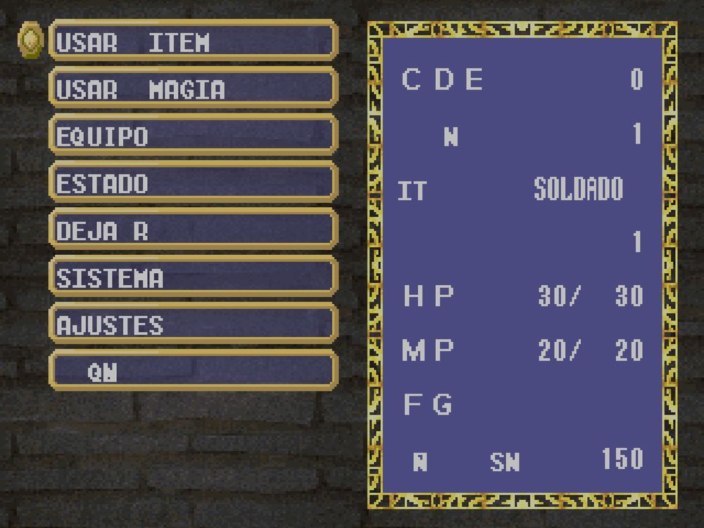 King's Field 1 menu modded to display Spanish words. 
