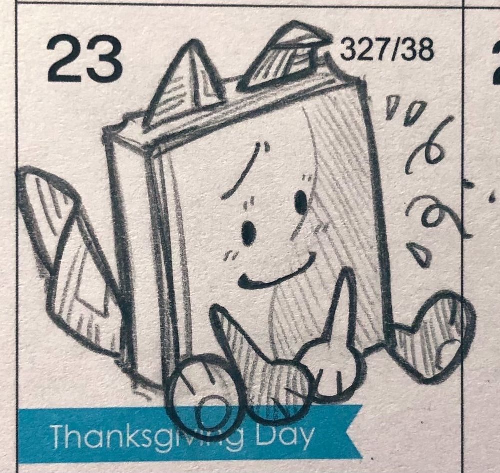 Doodle of Book with paper ears and tail.