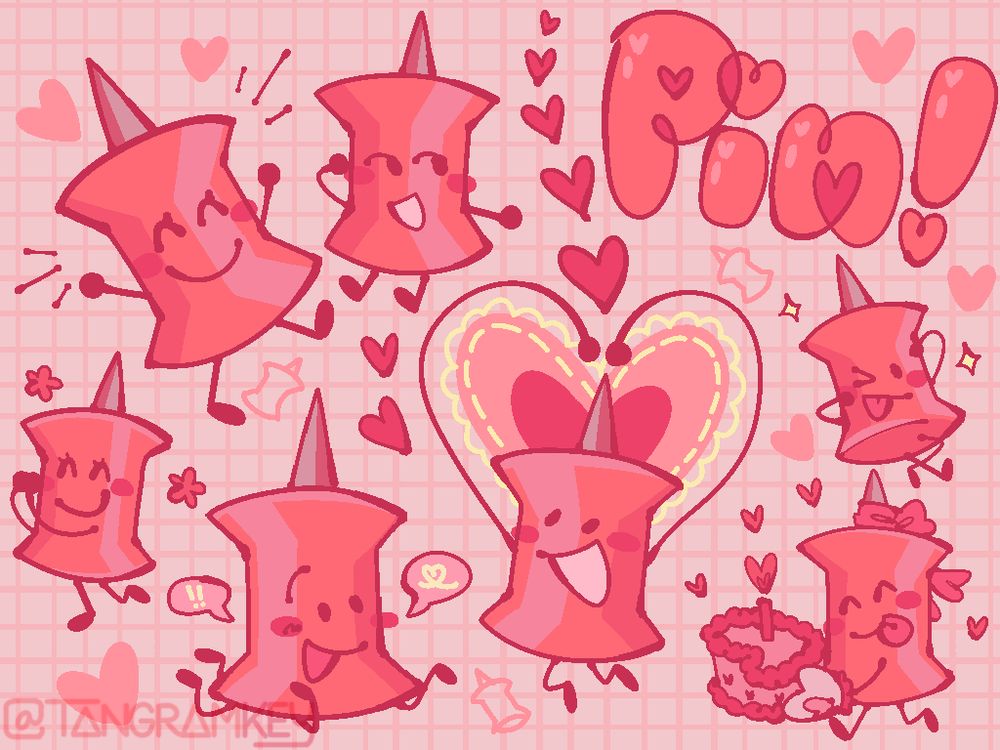 Doodles of Pin with hearts.