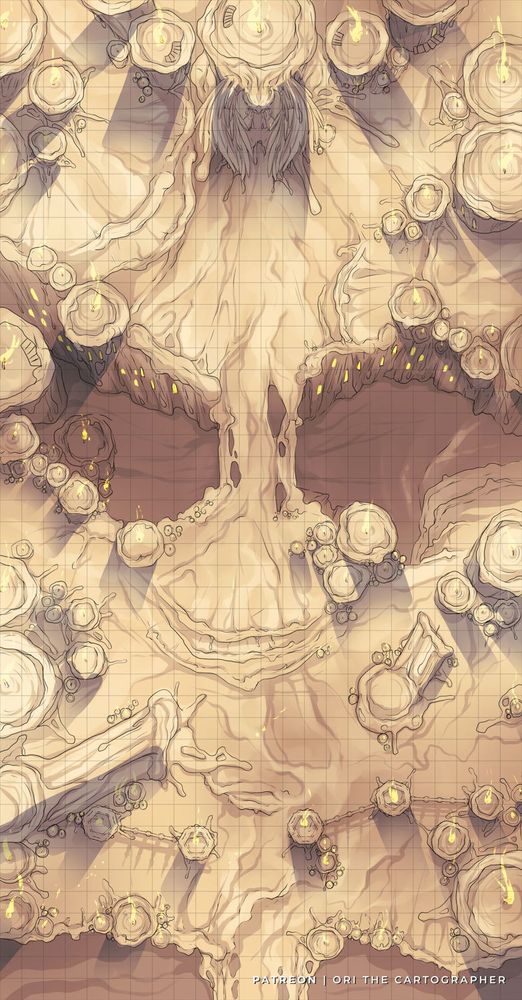 The tabletop RPG encounter map showing landscape built out of massive candles.