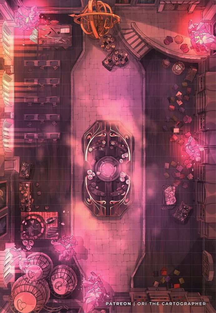 The tabletop battle map showing potion class brewing the love potions.