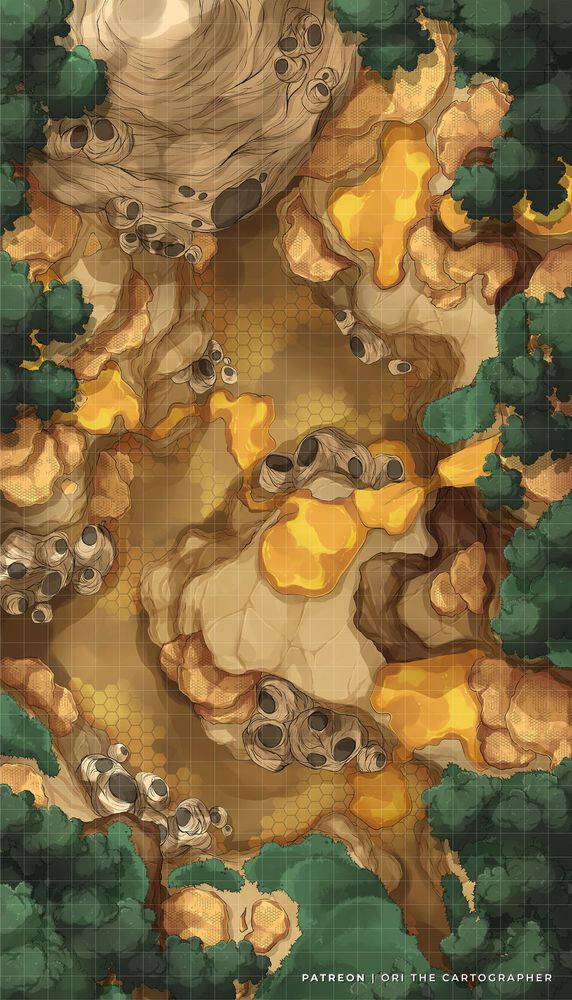 The tabletop RPG battle map showing the Bee or Wasps nest (hive).