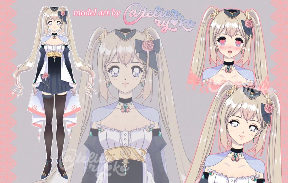 Retro/Vintage/90s Vtuber Live2D Model Art by atelier.ryoko (@atelierryoko)