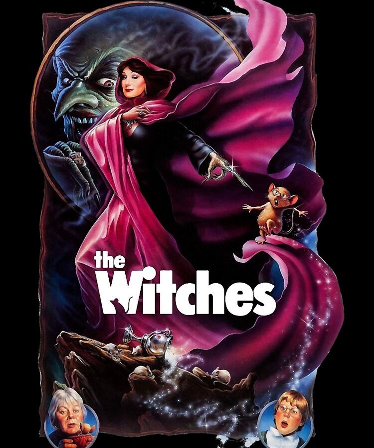 cover art for the film The Witches; a woman is in a purple cape with magical stuff happening around her