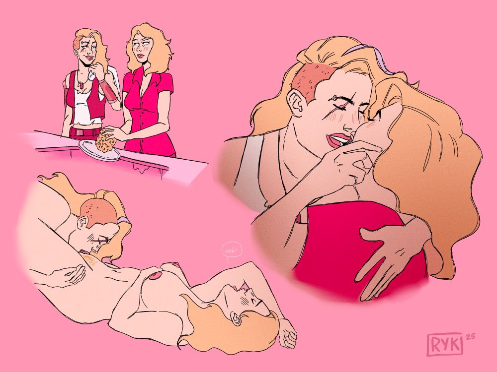 Beth Sanchez kissing her clone self and having an intimate moment. 