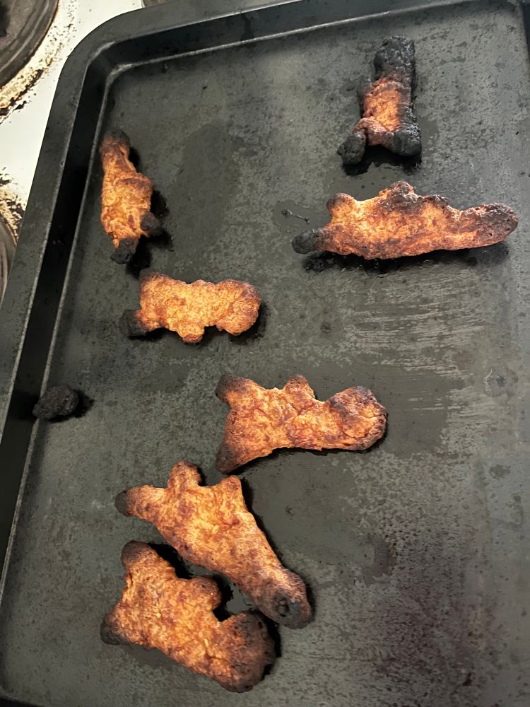 Burnt Dino nuggets 