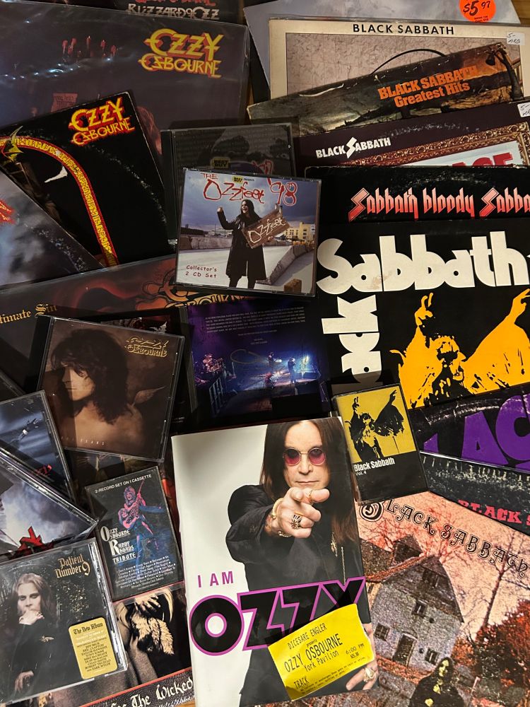 Collection of Ozzy and Sabbath albums, CDs, and tapes.