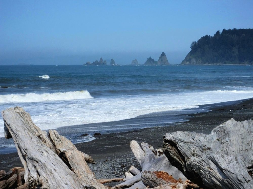 Driftwood, seastacks, and waves along the Pacific coast. Olympic National Park, Washington, 19 Apr 2015. #NationalParks