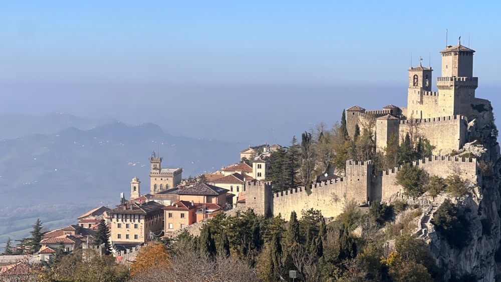 The view of San Marino and it’s 1st tower, from the top of the 2nd tower. There are 3 towers in total