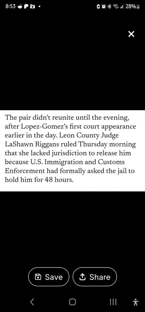 The pair didn't reunite until the evening, after Lopez-Gomez's first court appearance earlier in the day. Leon County Judge LaShawn Riggans ruled Thursday morning that she lacked jurisdiction to release him because U.S. Immigration and Customs Enforcement had formally asked the jail to hold him for 48 hours. 