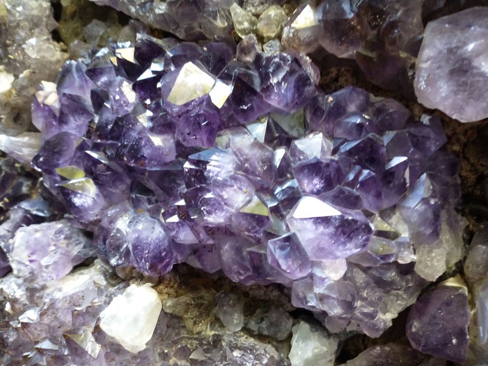 Amethyst crystals set into a wall.
