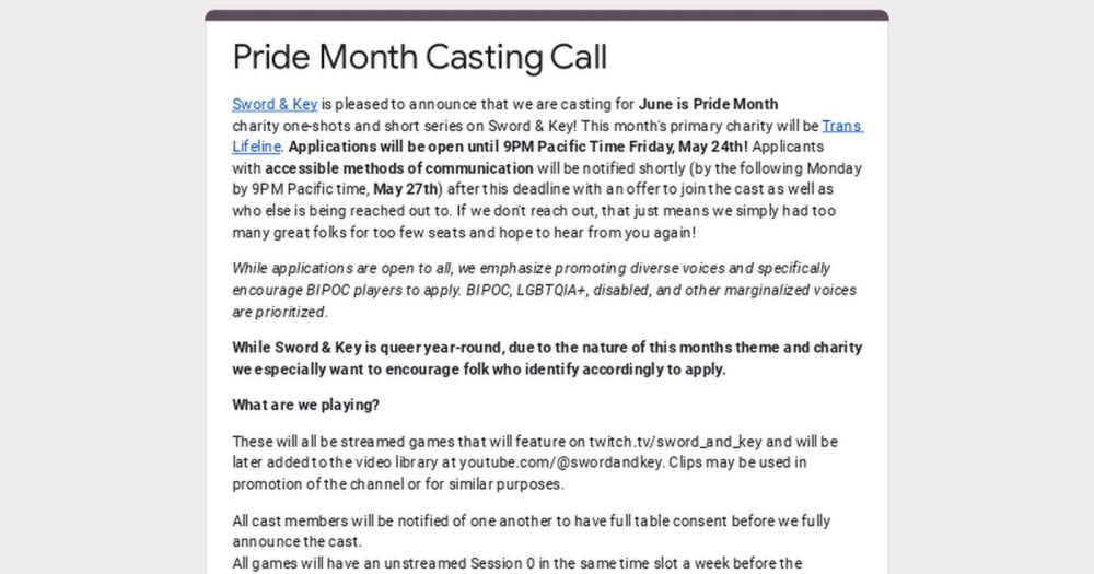 Pride Month Casting Call