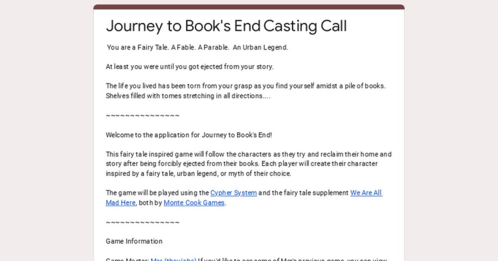 Journey to Book's End Casting Call