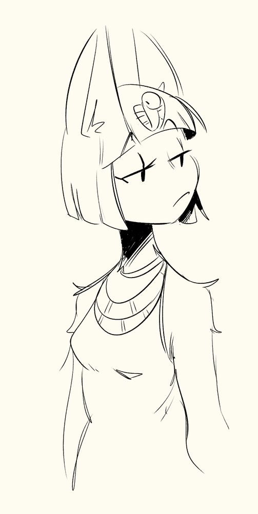 A very tall version of Ankha looking to the side at something.