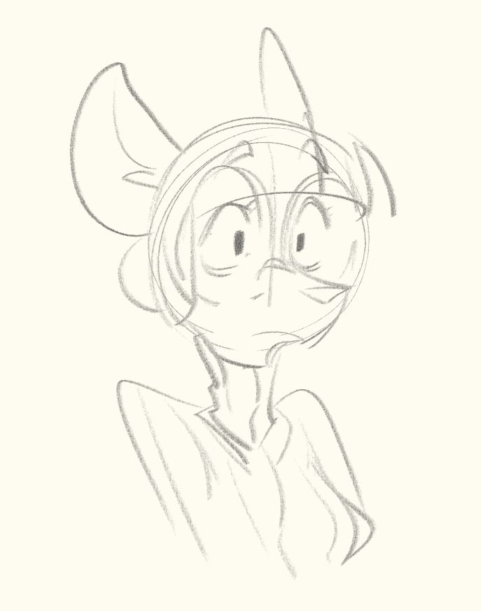 Sketch of Esther looking a little surprised with her shoulders up.