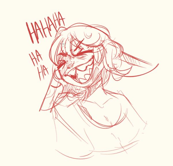 A sketch of Spaghetti the goblin laughing really hard.
